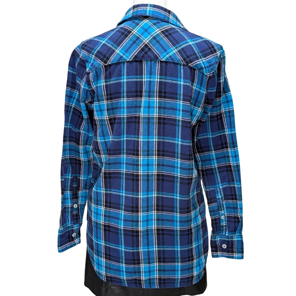 Woolrich Plaid Flannel Shirt Harley Davidson Patch Blue Black‎ White S - Picture 6 of 15